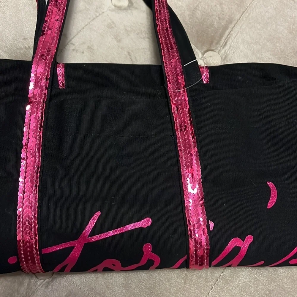 Victoria’s Secret black canvas and pink, sequin, tote bag, fully lined, new
